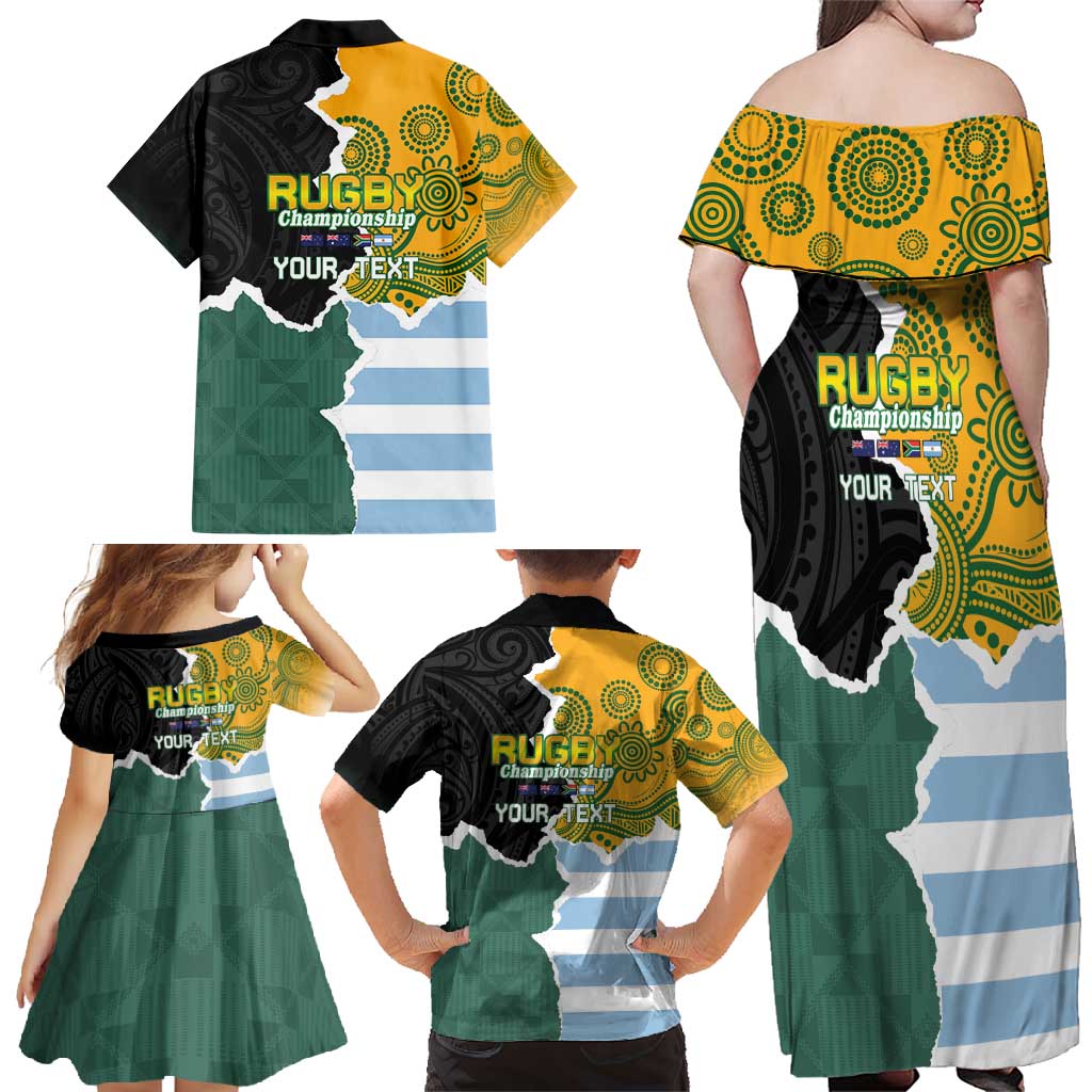 Personalised Rugby 2025 Championship Family Matching Off Shoulder Maxi Dress and Hawaiian Shirt Southern Hemisphere Countries Mascots LT14 - Polynesian Pride