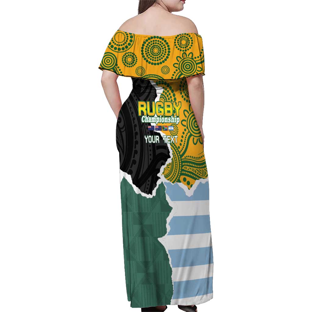 Personalised Rugby 2025 Championship Family Matching Off Shoulder Maxi Dress and Hawaiian Shirt Southern Hemisphere Countries Mascots LT14 - Polynesian Pride