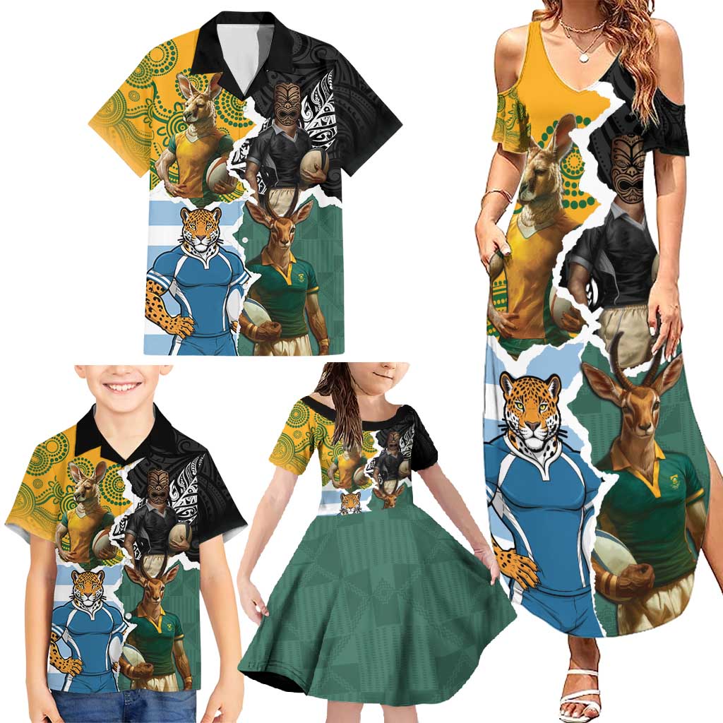 Personalised Rugby 2025 Championship Family Matching Summer Maxi Dress and Hawaiian Shirt Southern Hemisphere Countries Mascots LT14 - Polynesian Pride