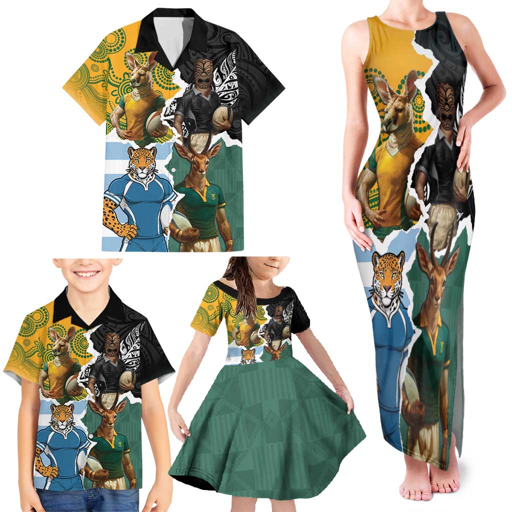 Personalised Rugby 2025 Championship Family Matching Tank Maxi Dress and Hawaiian Shirt Southern Hemisphere Countries Mascots LT14 - Polynesian Pride