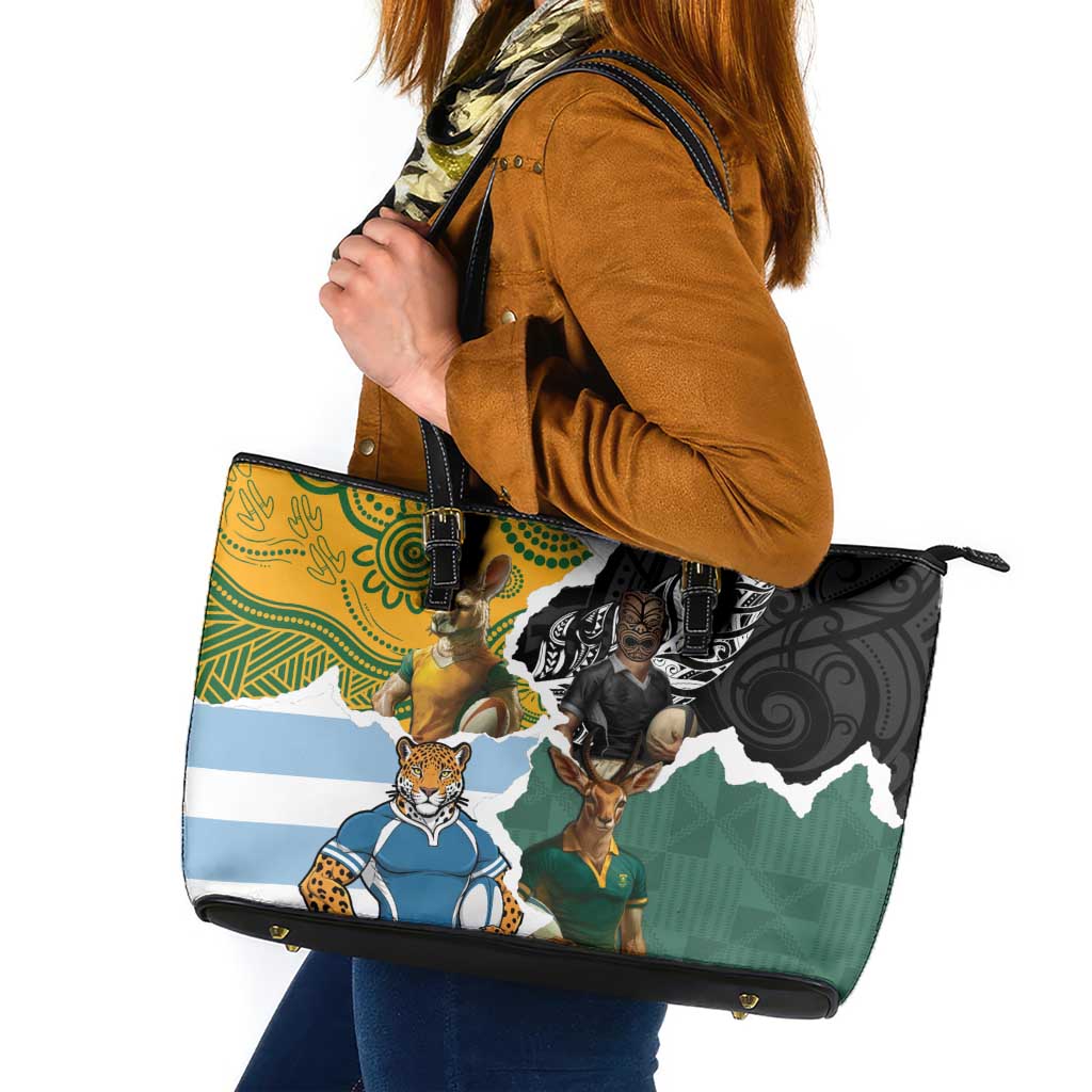 Rugby 2025 Championship Leather Tote Bag Southern Hemisphere Countries Mascots - Polynesian Pride