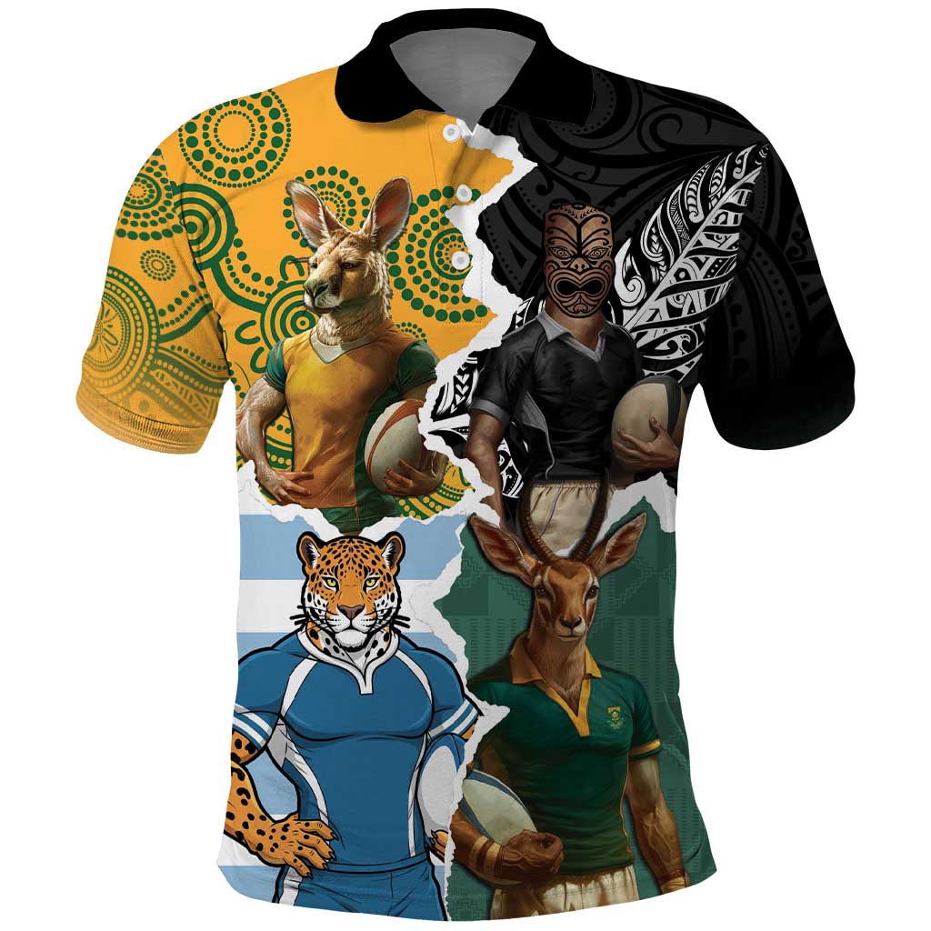 Personalised Rugby 2025 Championship Polo Shirt Southern Hemisphere Countries Mascots - Polynesian Pride