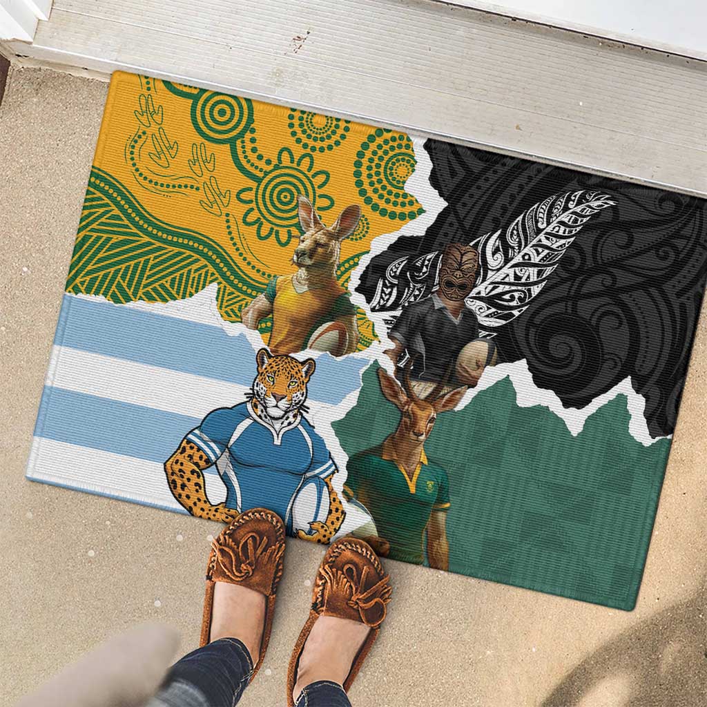 Rugby 2025 Championship Rubber Doormat Southern Hemisphere Countries Mascots - Polynesian Pride