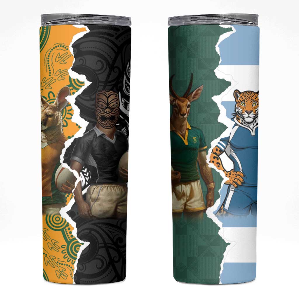 Rugby 2025 Championship Skinny Tumbler Southern Hemisphere Countries Mascots LT14 Black - Polynesian Pride