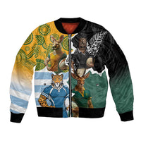 Personalised Rugby 2025 Championship Sleeve Zip Bomber Jacket Southern Hemisphere Countries Mascots LT14 Unisex Black - Polynesian Pride
