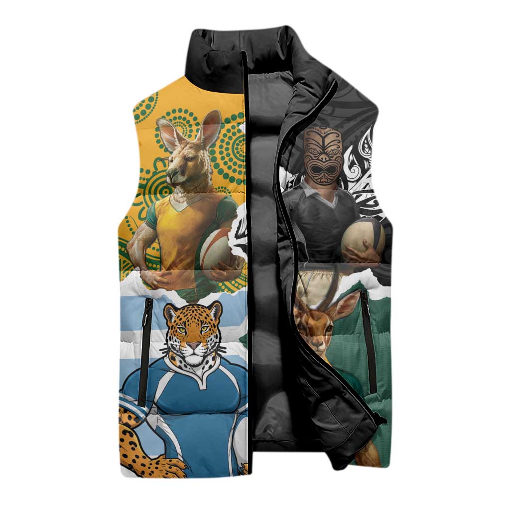Personalised Rugby 2025 Championship Sleeveless Puffer Jacket Southern Hemisphere Countries Mascots - Polynesian Pride