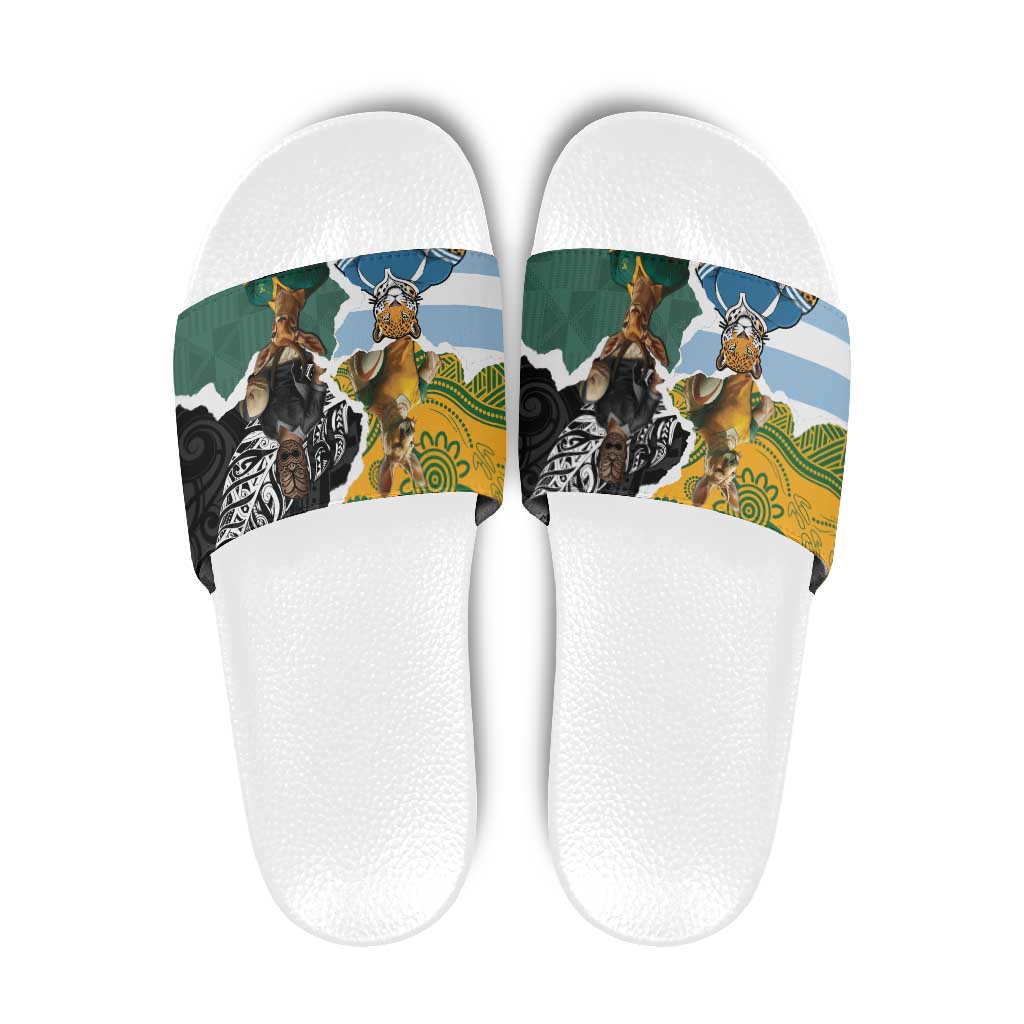 Rugby 2025 Championship Slide Sandals Southern Hemisphere Countries Mascots - Polynesian Pride