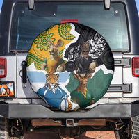 Rugby 2025 Championship Spare Tire Cover Southern Hemisphere Countries Mascots LT14 Black - Polynesian Pride