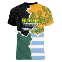 Personalised Rugby 2025 Championship Women V-Neck T-Shirt Southern Hemisphere Countries Mascots - Polynesian Pride