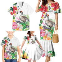 Aloha Hawaii Nene Goose Family Matching Mermaid Dress and Hawaiian Shirt Tropical Flowers Watercolor Stylized LT14 - Polynesian Pride