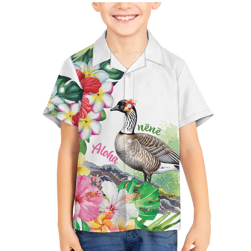 Aloha Hawaii Nene Goose Family Matching Mermaid Dress and Hawaiian Shirt Tropical Flowers Watercolor Stylized LT14 Son's Shirt White - Polynesian Pride