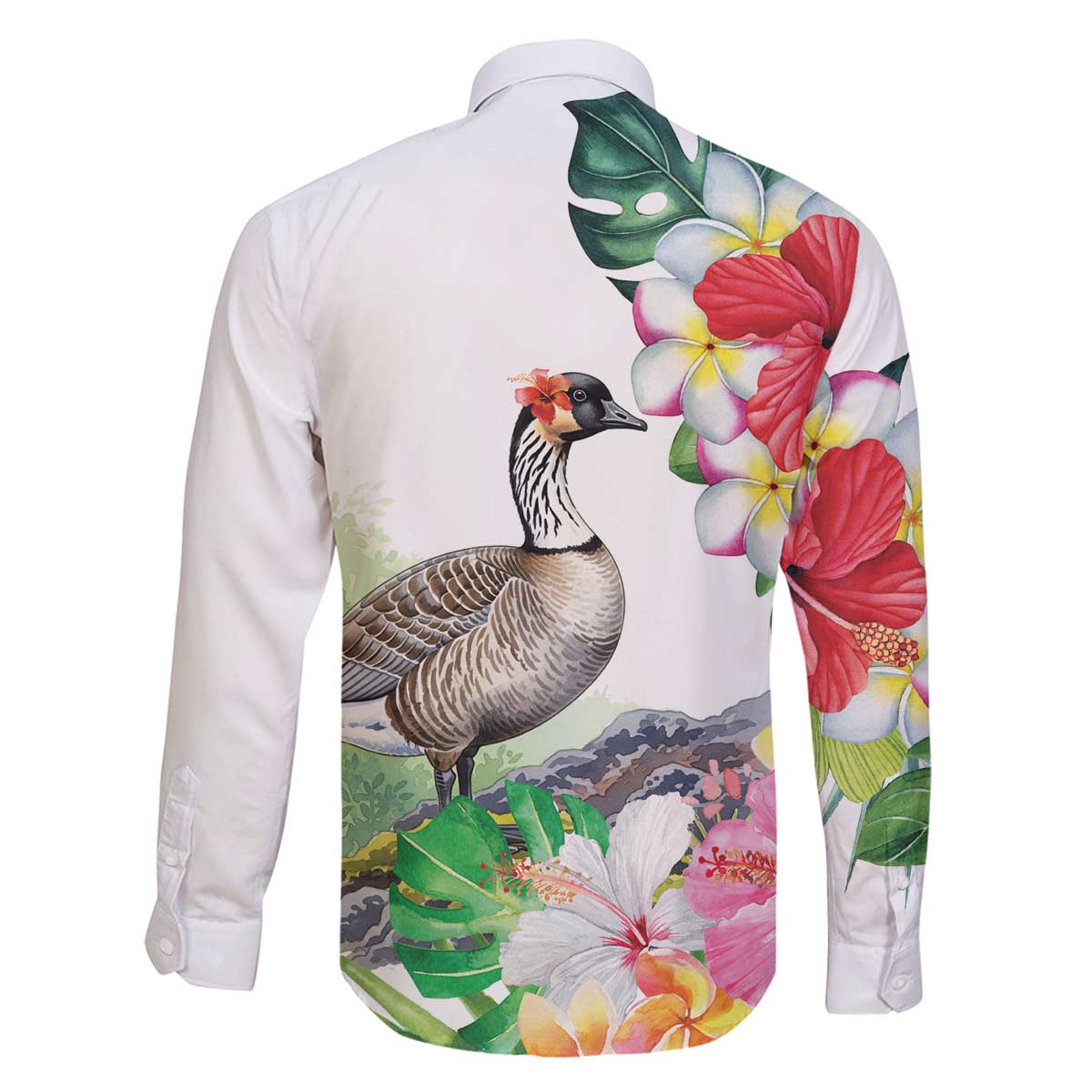 Aloha Hawaii Nene Goose Family Matching Off The Shoulder Long Sleeve Dress and Hawaiian Shirt Tropical Flowers Watercolor Stylized LT14 - Polynesian Pride
