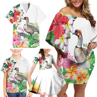 Aloha Hawaii Nene Goose Family Matching Off Shoulder Short Dress and Hawaiian Shirt Tropical Flowers Watercolor Stylized LT14 - Polynesian Pride