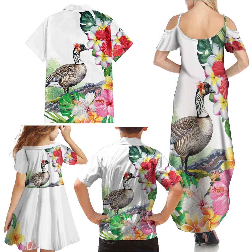 Aloha Hawaii Nene Goose Family Matching Summer Maxi Dress and Hawaiian Shirt Tropical Flowers Watercolor Stylized LT14 - Polynesian Pride