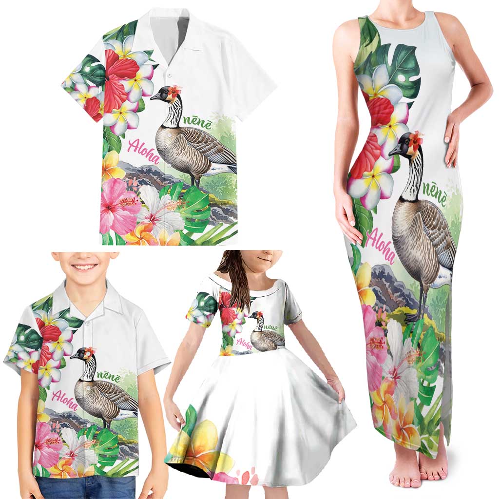 Aloha Hawaii Nene Goose Family Matching Tank Maxi Dress and Hawaiian Shirt Tropical Flowers Watercolor Stylized LT14 - Polynesian Pride