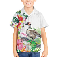 Aloha Hawaii Nene Goose Hawaiian Shirt Tropical Flowers Watercolor Stylized - Polynesian Pride