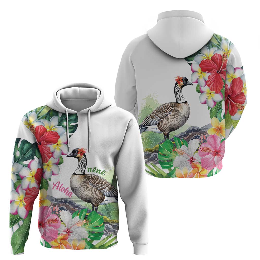 Aloha Hawaii Nene Goose Hoodie Tropical Flowers Watercolor Stylized LT14 - Polynesian Pride