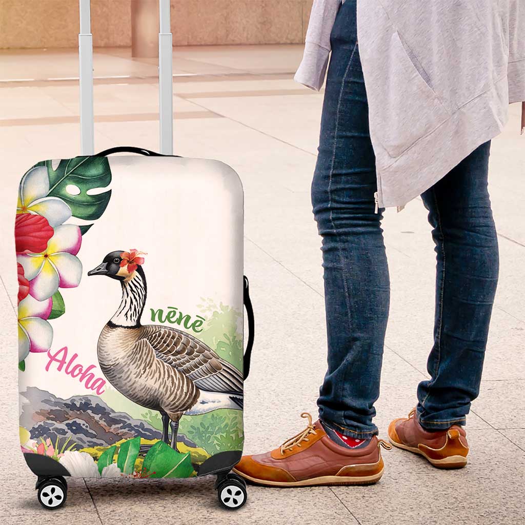 Aloha Hawaii Nene Goose Luggage Cover Tropical Flowers Watercolor Stylized - Polynesian Pride