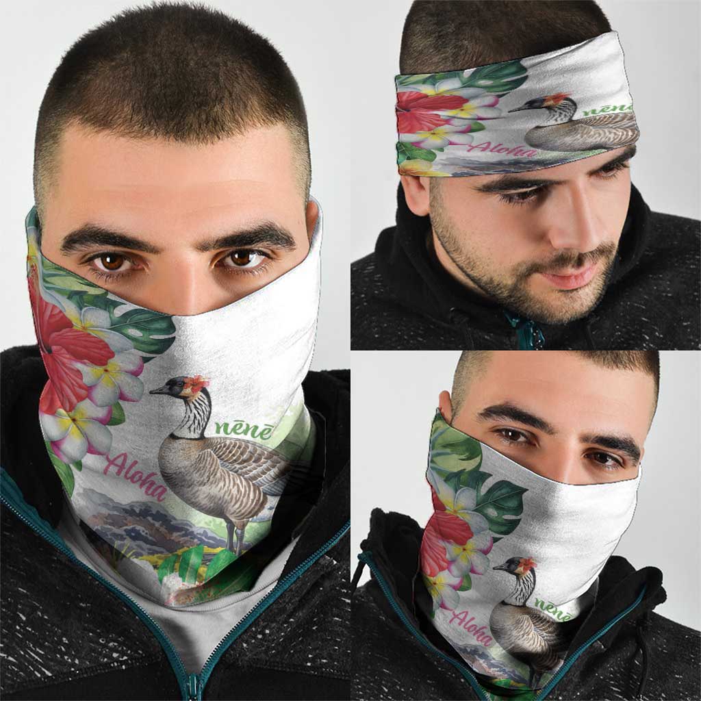 Aloha Hawaii Nene Goose Neck Gaiter Tropical Flowers Watercolor Stylized - Polynesian Pride