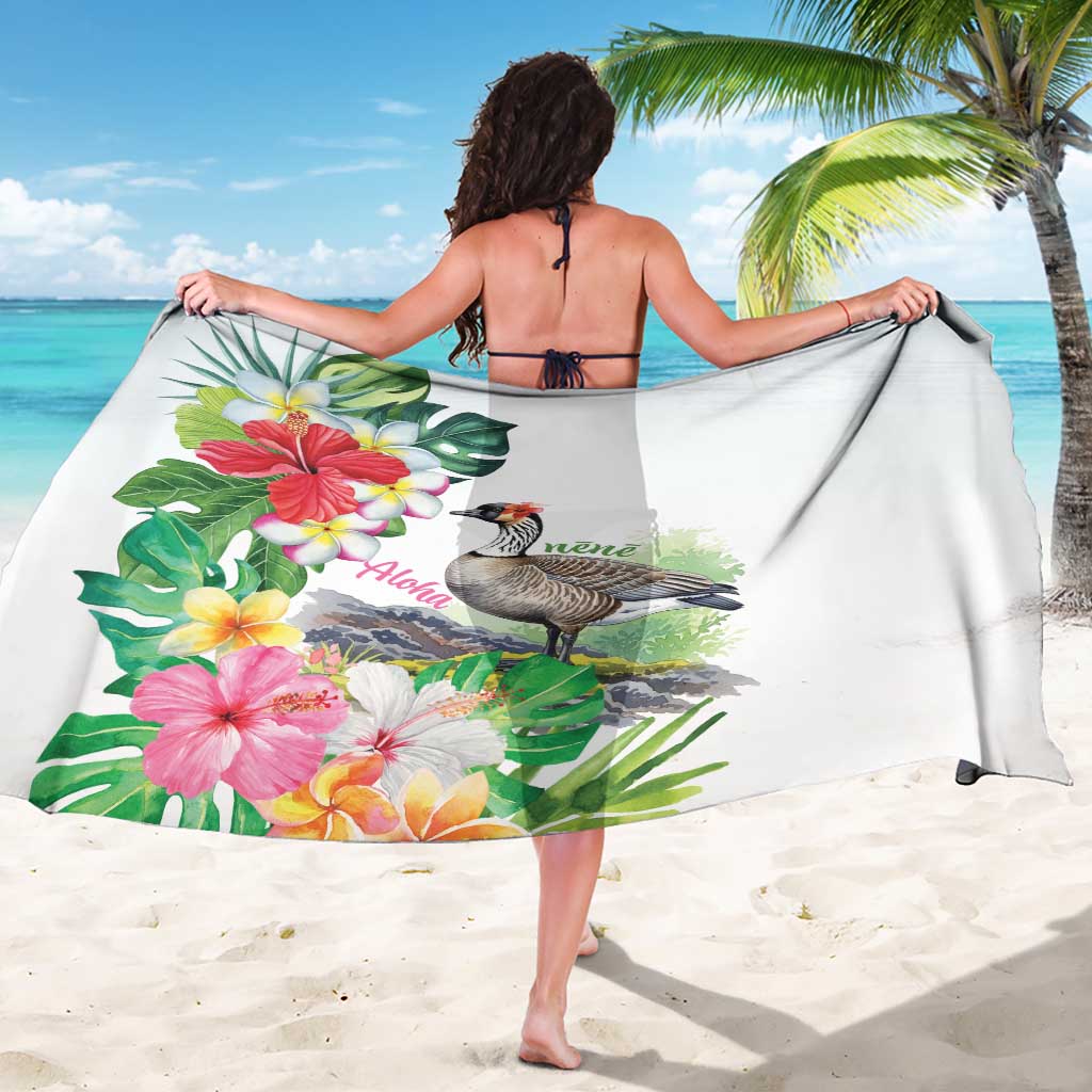 Aloha Hawaii Nene Goose Sarong Tropical Flowers Watercolor Stylized - Polynesian Pride