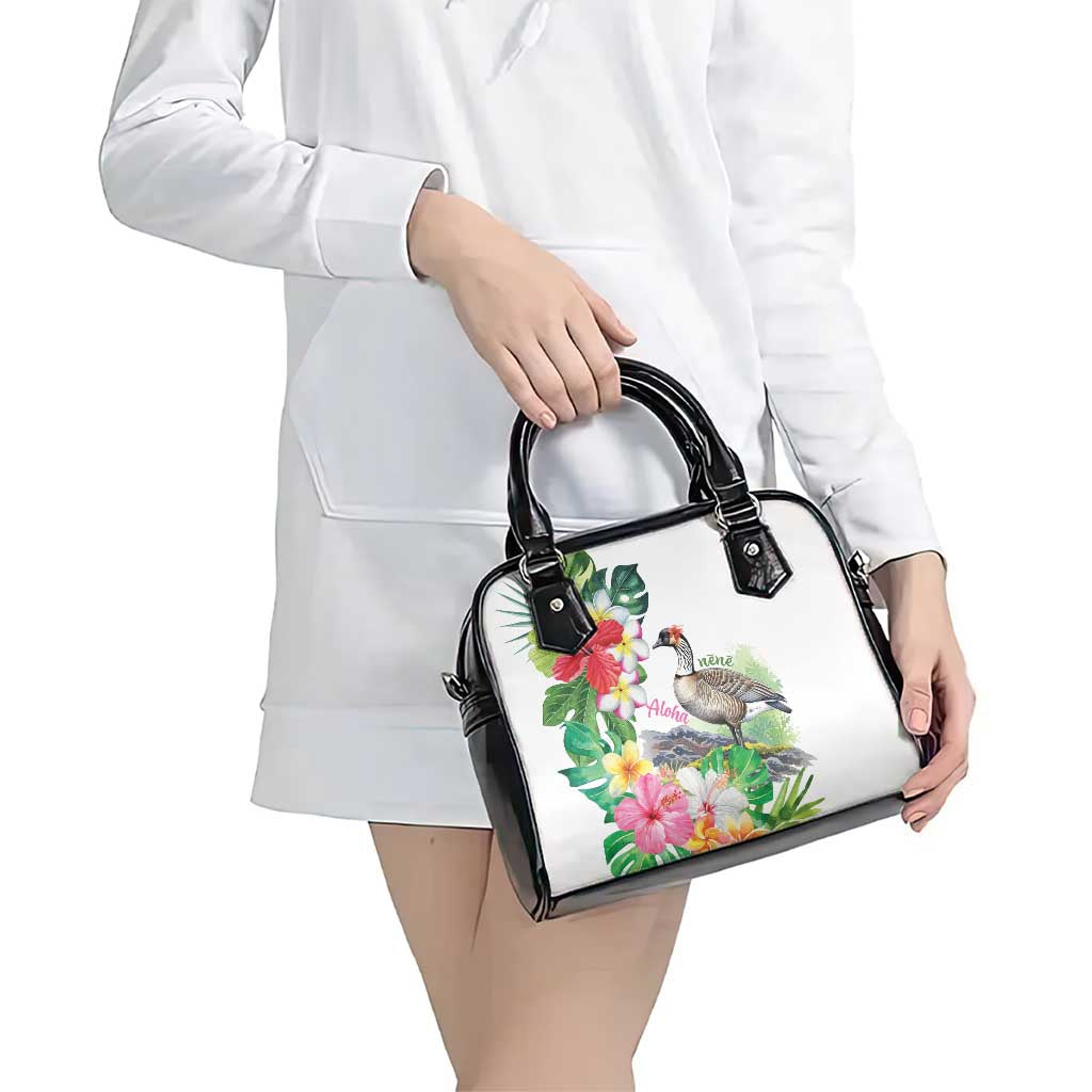 Aloha Hawaii Nene Goose Shoulder Handbag Tropical Flowers Watercolor Stylized - Polynesian Pride