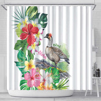 Aloha Hawaii Nene Goose Shower Curtain Tropical Flowers Watercolor Stylized LT14 - Polynesian Pride
