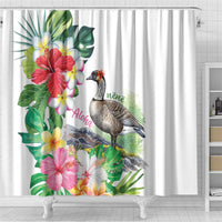Aloha Hawaii Nene Goose Shower Curtain Tropical Flowers Watercolor Stylized LT14 - Polynesian Pride