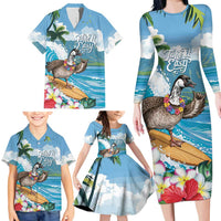 Aloha Hawaii Shaka Nene Goose Family Matching Long Sleeve Bodycon Dress and Hawaiian Shirt Surfing Take It Easy LT14 - Polynesian Pride