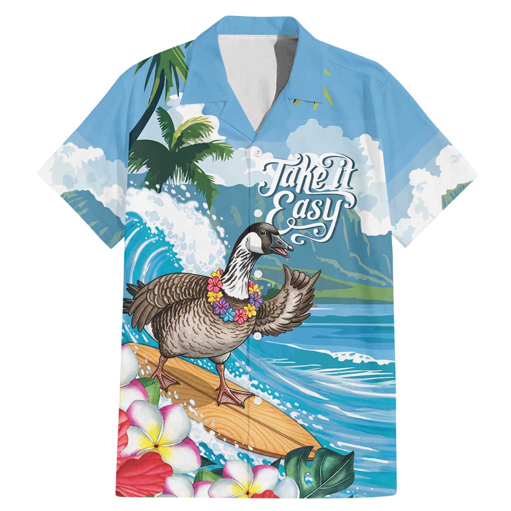 Aloha Hawaii Shaka Nene Goose Family Matching Mermaid Dress and Hawaiian Shirt Surfing Take It Easy LT14 Dad's Shirt - Short Sleeve Blue - Polynesian Pride