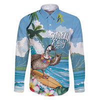 Aloha Hawaii Shaka Nene Goose Family Matching Mermaid Dress and Hawaiian Shirt Surfing Take It Easy LT14 Dad's Shirt - Long Sleeve Blue - Polynesian Pride