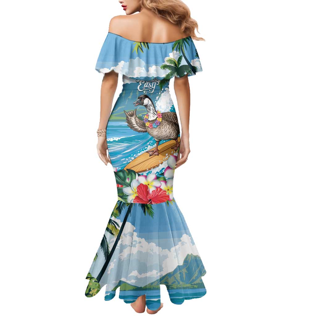 Aloha Hawaii Shaka Nene Goose Family Matching Mermaid Dress and Hawaiian Shirt Surfing Take It Easy LT14 - Polynesian Pride