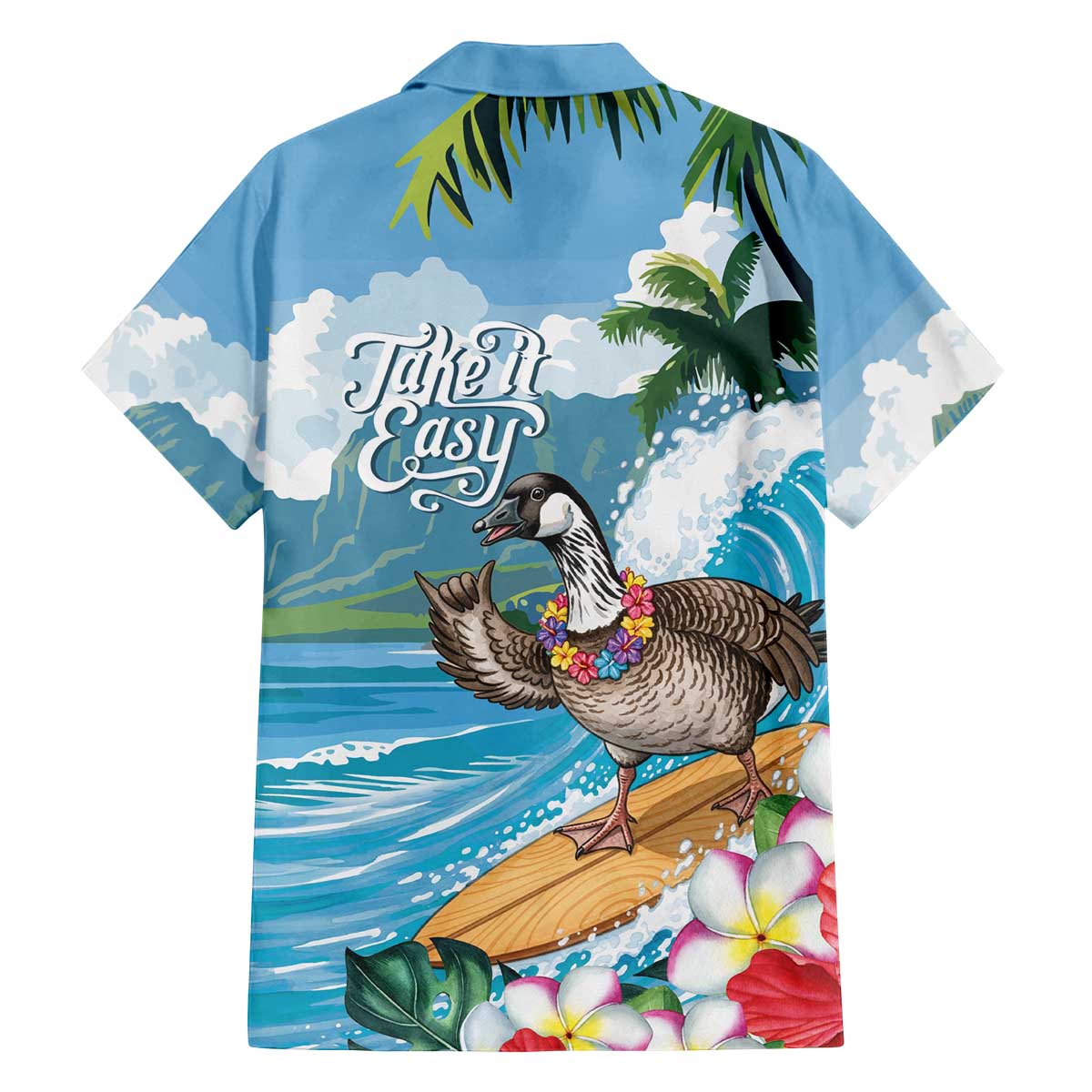 Aloha Hawaii Shaka Nene Goose Family Matching Off The Shoulder Long Sleeve Dress and Hawaiian Shirt Surfing Take It Easy LT14 - Polynesian Pride