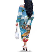 Aloha Hawaii Shaka Nene Goose Family Matching Off The Shoulder Long Sleeve Dress and Hawaiian Shirt Surfing Take It Easy LT14 - Polynesian Pride