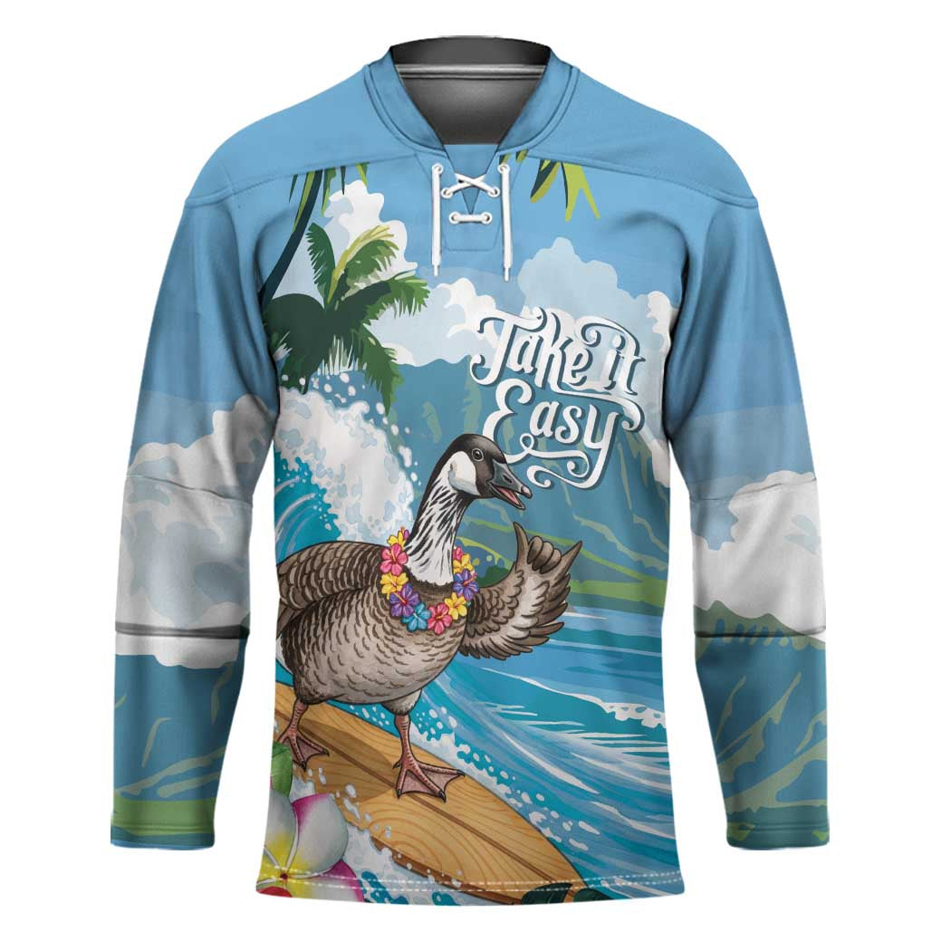 Aloha Hawaii Shaka Nene Goose Hockey Jersey Surfing Take It Easy - Polynesian Pride
