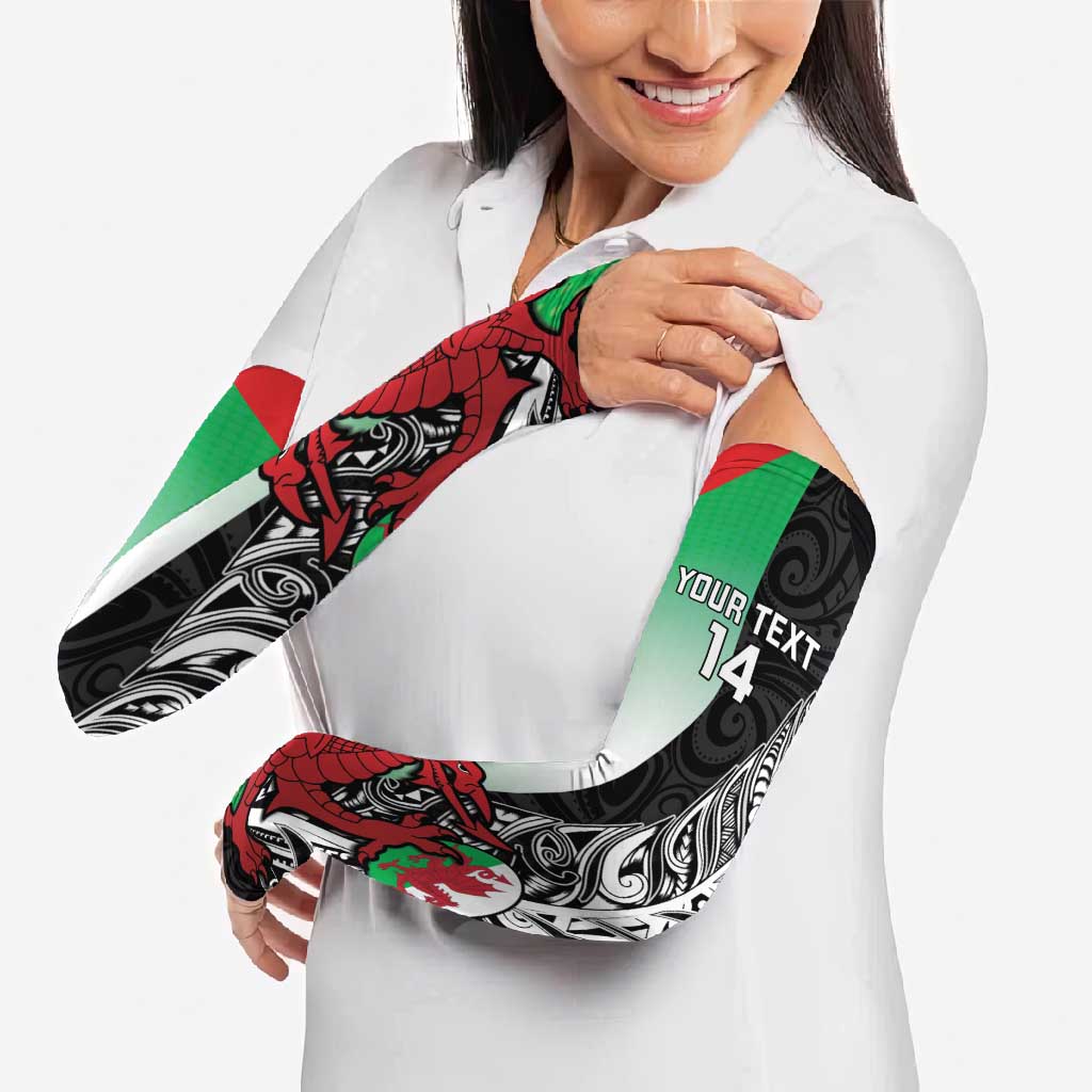 New Zealand and Wales Rugby Custom Arm Sleeves Aotearoa All Black Combine Welsh Dragon - Polynesian Pride
