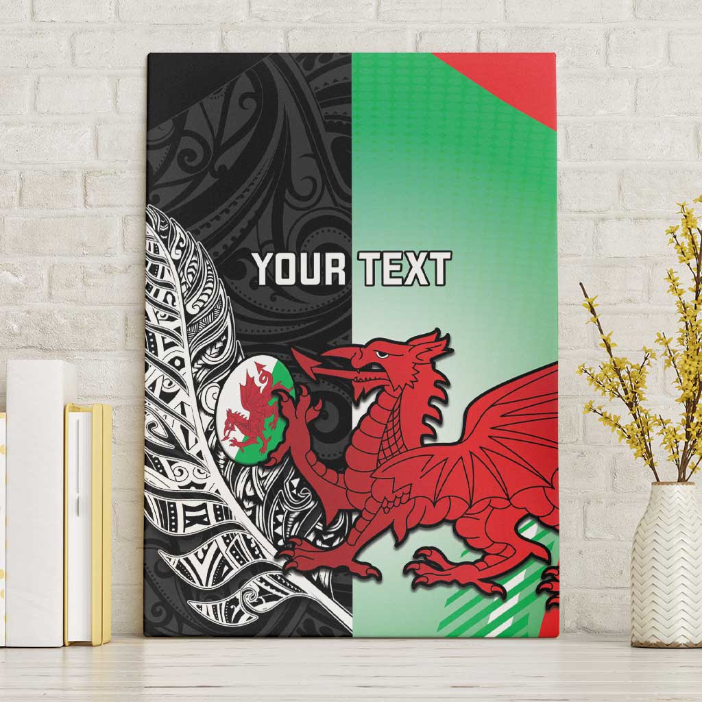 New Zealand and Wales Rugby Custom Canvas Wall Art Aotearoa All Black Combine Welsh Dragon - Polynesian Pride