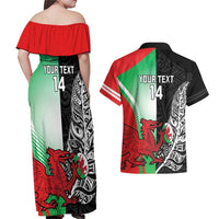 New Zealand and Wales Rugby Custom Couples Matching Off Shoulder Maxi Dress and Hawaiian Shirt Aotearoa All Black Combine Welsh Dragon LT14 - Polynesian Pride