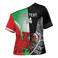 New Zealand and Wales Rugby Custom Cross Shoulder Shirt Aotearoa All Black Combine Welsh Dragon - Polynesian Pride