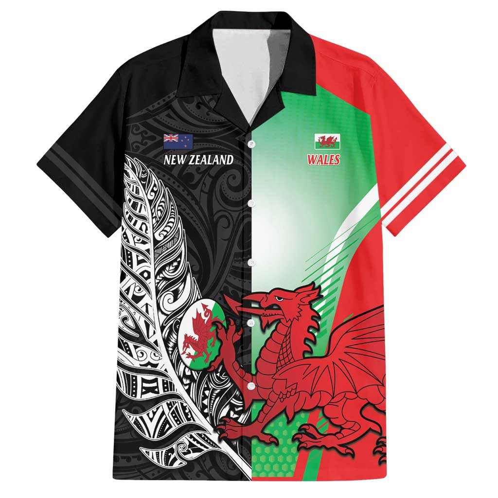 New Zealand and Wales Rugby Custom Family Matching Long Sleeve Bodycon Dress and Hawaiian Shirt Aotearoa All Black Combine Welsh Dragon LT14 Dad's Shirt - Short Sleeve Black - Polynesian Pride