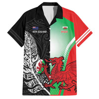 New Zealand and Wales Rugby Custom Family Matching Off The Shoulder Long Sleeve Dress and Hawaiian Shirt Aotearoa All Black Combine Welsh Dragon - Polynesian Pride