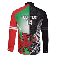 New Zealand and Wales Rugby Custom Family Matching Off The Shoulder Long Sleeve Dress and Hawaiian Shirt Aotearoa All Black Combine Welsh Dragon - Polynesian Pride