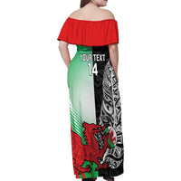 New Zealand and Wales Rugby Custom Family Matching Off Shoulder Maxi Dress and Hawaiian Shirt Aotearoa All Black Combine Welsh Dragon LT14 - Polynesian Pride