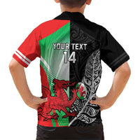 New Zealand and Wales Rugby Custom Family Matching Short Sleeve Bodycon Dress and Hawaiian Shirt Aotearoa All Black Combine Welsh Dragon LT14 - Polynesian Pride