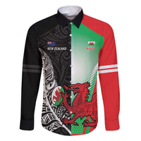 New Zealand and Wales Rugby Custom Family Matching Short Sleeve Bodycon Dress and Hawaiian Shirt Aotearoa All Black Combine Welsh Dragon LT14 Dad's Shirt - Long Sleeve Black - Polynesian Pride