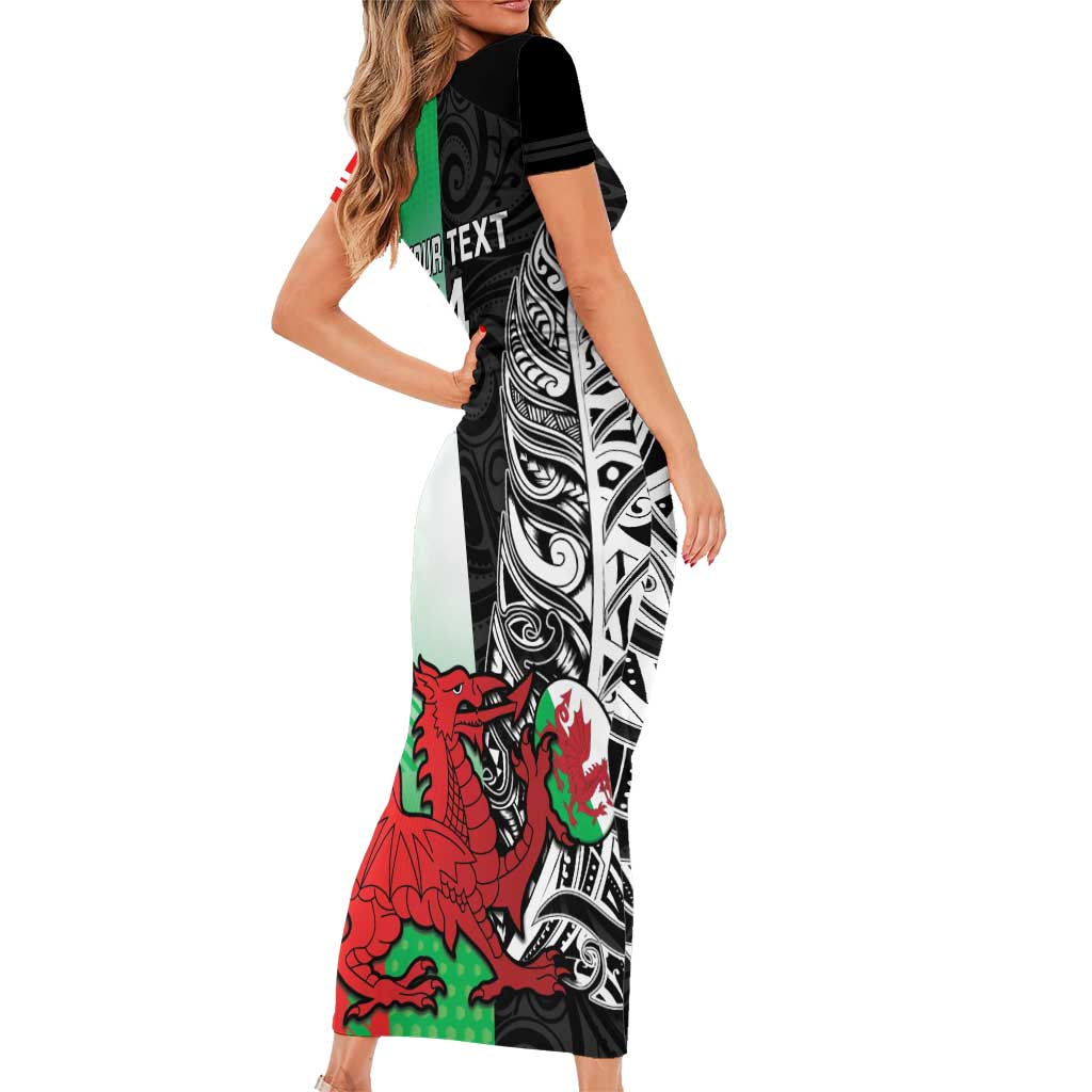 New Zealand and Wales Rugby Custom Family Matching Short Sleeve Bodycon Dress and Hawaiian Shirt Aotearoa All Black Combine Welsh Dragon LT14 - Polynesian Pride