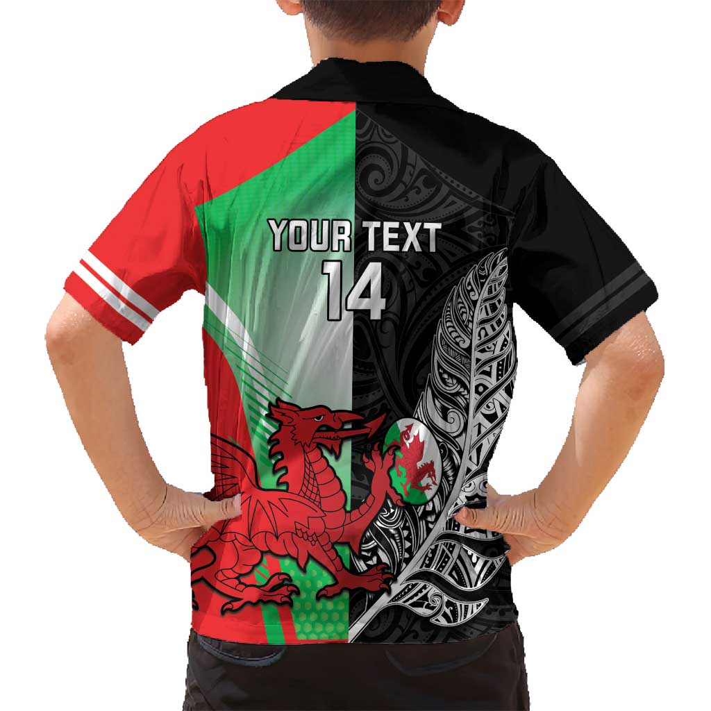 New Zealand and Wales Rugby Custom Family Matching Summer Maxi Dress and Hawaiian Shirt Aotearoa All Black Combine Welsh Dragon LT14 - Polynesian Pride