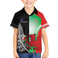 New Zealand and Wales Rugby Custom Family Matching Summer Maxi Dress and Hawaiian Shirt Aotearoa All Black Combine Welsh Dragon LT14 Son's Shirt Black - Polynesian Pride