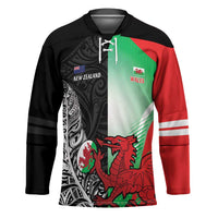 New Zealand and Wales Rugby Custom Hockey Jersey Aotearoa All Black Combine Welsh Dragon - Polynesian Pride