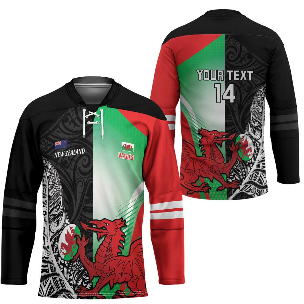 New Zealand and Wales Rugby Custom Hockey Jersey Aotearoa All Black Combine Welsh Dragon - Polynesian Pride