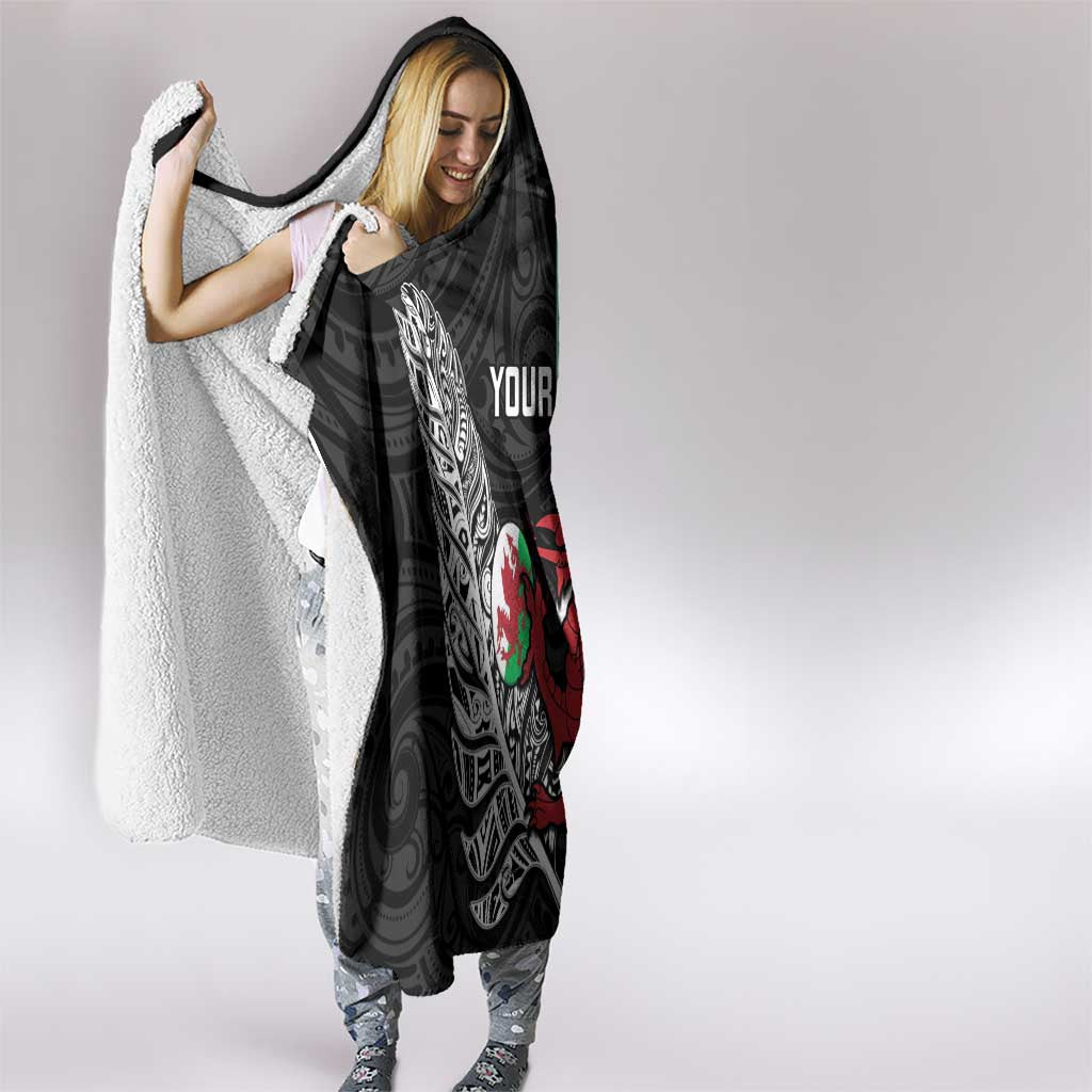 New Zealand and Wales Rugby Custom Hooded Blanket Aotearoa All Black Combine Welsh Dragon - Polynesian Pride